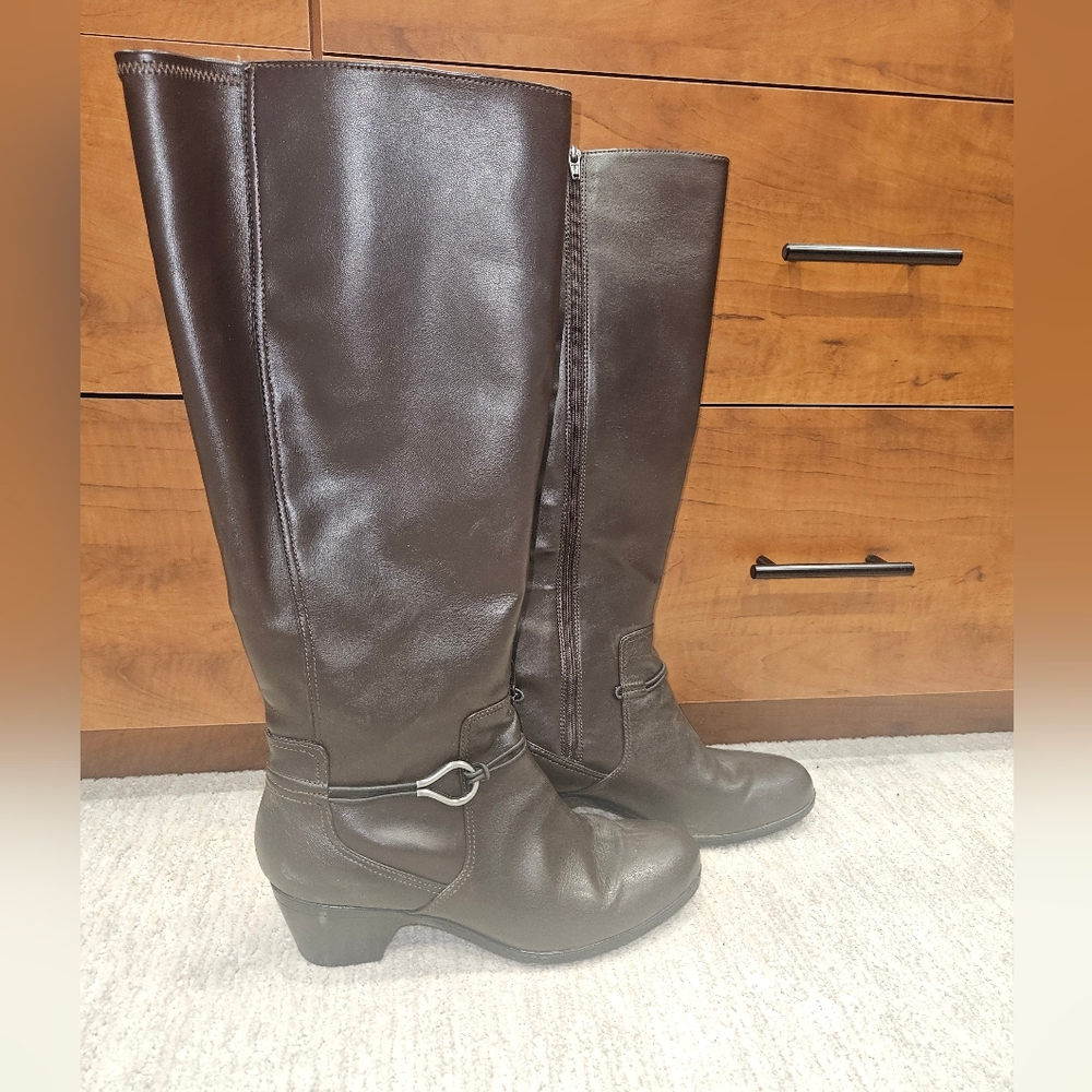 Clarks Brown Leather Knee-High Boots